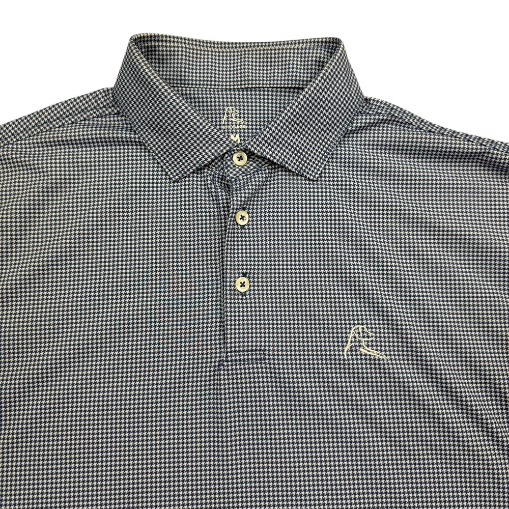 Rhoback Polo Shirt Mens M Blue Houndstooth Golf Performance Stretch Dog Logo